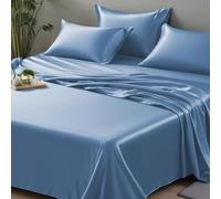 LINENWALAS Super King Flat Sheet Only, 100% Organic Bamboo Bedding Silk Top Sheet, Flat Sheet for Superking Size Bed, Soft, Breathable, Cooling, Luxury Bed Sheet (Bahamas Blue, Super King)