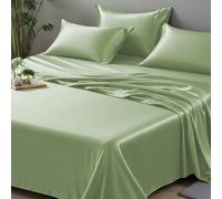LINENWALAS Super King Flat Sheet Only 100% Organic Bamboo Flat Sheet for Superking Size Bed, Soft Luxury Cooling Top Bed Sheet Bedding Perfect for Skincare (Super King, Sage Green)