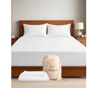 LINENWALAS Super King Size Fitted Sheet with Pillowcases 1000 Thread count, 100% Egyptian Cotton Premium Cotton Bottom Bed Sheet 180x200 cm, Deep Pocket upto 40 cm (Superking, White)