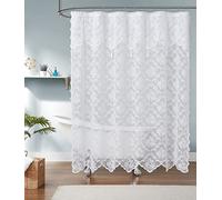 LinenZone 72" x 72" Lace Shower Curtains with Attached Valance & Tassels. Lace Fabric Shower Curtain is Great for Country or Rustic Decor. Modern Farmhouse Shower Curtain. (Mia Shower 72 x 72 White)