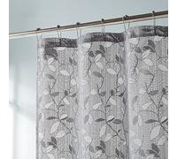 LinenZone 84 Inch Grey Lace Shower Curtain with Leaves.(Grace 72x84 Grey)