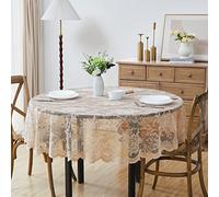 LinenZone Beautiful 70 Round Linen Lace Tablecloth. (Luna TC 70 R, Linen)