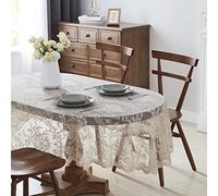 LinenZone Beautiful Oval Lace Tablecloth with Elegant Scalloped Bottom for Any Special Event Such as Wedding, Birthday Party, Baby Shower, Anniversary. Sits 6 to 8 People. (Luna TC 84 Oval, Linen)