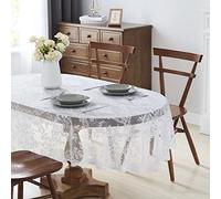 LinenZone Beautiful Oval Lace Tablecloth with Elegant Scalloped Bottom for Any Special Event Such as Wedding, Birthday Party, Baby Shower, Anniversary. Sits 6 to 8 People. (Luna TC 84 Oval, White)