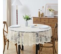LinenZone Beautiful Round Lace Tablecloth with Elegant Scalloped Bottom for Any Special Event Such as Wedding, Birthday Party, Baby Shower, Anniversary. Sits 4 to 6 People. (Luna TC 36 Round, Ivory)