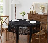 LinenZone Beautiful Round Lace Tablecloth with Elegant Scalloped Bottom for Any Special Event Such as Wedding, Birthday Party, Baby Shower, Anniversary. Sits 4 to 6 People. (Luna TC 36 Round, Black)