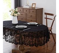 LinenZone Black Oval Tablecloth for Rustic Vintage Decor. Sheer Lace Tablecloth Works Great As Wedding Tablecloth, Thanksgiving Tablecloth or Christmas Tablecloth (Mia Oval 84, Black)
