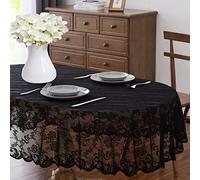 LinenZone Black Oval Tablecloth for Rustic Vintage Decor. Sheer Lace Tablecloth Works Great As Wedding Tablecloth, Thanksgiving Tablecloth or Christmas Tablecloth (Mia Oval 104, Black)
