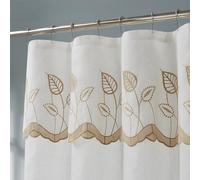 LinenZone Embroidered Leaf Shower Curtain. (Emma Shower 72 x 72, Linen)