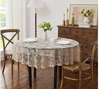 LinenZone Extra Large Linen Round Tablecloth for Rustic Vintage Decor. Sheer Lace Table Cloth Works Great As Wedding Tablecloth or Thanksgiving Table Cover. (Mia 132 Round, Linen)