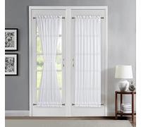 LINENZONE Luxury Sheer French Door Curtains. 2 Faux Linen White French Door Curtain Panels with 2 Tiebacks. Door Curtains for Multi-purpose Rooms. (KAR_30x72_WHITE, White, W 30" x L 72")