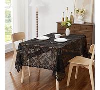 LinenZone Small Black Square Tablecloth for Rustic Vintage Decor. Sheer Lace Table Cloth Works Great As Wedding Tablecloth or Thanksgiving Table Cover. (Mia TC 36 x 36, Black)