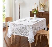 LinenZone Small White Square Tablecloth for Rustic Vintage Decor. Sheer Lace Table Cloth Works Great As Wedding Tablecloth or Thanksgiving Table Cover. (Mia TC 36 x 36, White)