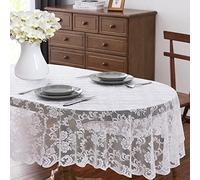 LinenZone White Oval Tablecloth for Rustic Vintage Decor. Sheer Lace Tablecloth Works Great As Wedding Tablecloth, Thanksgiving Tablecloth or Christmas Tablecloth (Mia Oval 104, White)