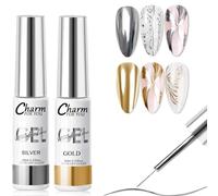 Liner Nail Gel Polish Set - Gold & Silver Chrome Gel Nail Polish Liner Metallic Effect - Metallic Painting Nail Art 3D Mirror - French Manicure Nail Polish UV