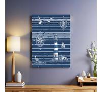 Lines And Lighthouses Canvas Wall Art 50 x 40 cm Reproduction Oil Painting Ocean Elements Giclee Print Framed Poster for Living Room Office Decoration