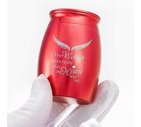 LINES ARTE Small Red Urns for Human Ashes, 2.7x1.7Inch Aluminum Red Mini Decorative Keepsake Urns for Human Ashes Adult Female/Mom with Angel Wings