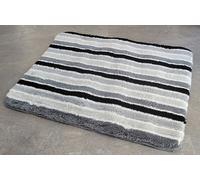Lines Black Bath Rug 55×65Cm | Stripes Black Gray White | 15Mm Pile | Acrylic