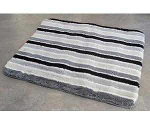Lines Black Bath Rug 55×65Cm | Stripes Black Gray White | 15Mm Pile | Acrylic