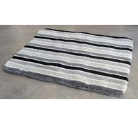 Lines Black Bath Rug 60×90Cm | Stripes Black Gray White | 15Mm Pile | Acrylic