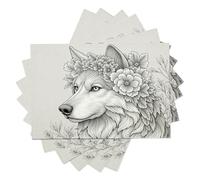 Lines,Flowers,Wolves Linen Place Mats For Table 6 Grayish White Portrait Animals Printed Placemats Large Cotton Linen Non-Slip Tablemats For Party Kitchen Restaurant,45X30Cm