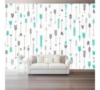 Lines Simple Arrows Wall Mural Wallpaper, Non Self Adhesive Paste The Wall Mural for Living Room Bedroom, Cyan Gray High Definition Art Wall Decor - 400 x 280 cm (W x H)