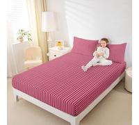 Lines Stripe Pink Fitted Sheet Full Size | Abstract Striped Bed Sheets Pinstripe Bed Set Modern Simple Style Deep Pocket Sheets