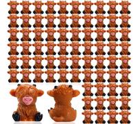 Lineshading 100 Pcs Mini Highland Cow Figurines - Bulk Miniature Resin Cow Sculpture Cake Decorations - Cute Micro Landscape Office Garden Desk Party Tabletop Decor