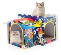 Lineshading 2 Story Cardboard Cat House with Scratcher Pad for Small Kitten,17x12x10 Multi Level Durable Cat Condo & Villa for Bunny Rabbit Small Animals Christmas Birthday Gift(Hero)