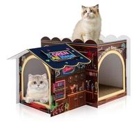 Lineshading 2 Story Cardboard Cat House with Scratcher Pad for Small Kitten,17x12x10 Multi Level Durable Cat Condo & Villa for Bunny Rabbit Small Animals Christmas Birthday Gift(Bar)