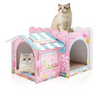 Lineshading 2 Story Cardboard Cat House with Scratcher Pad for Small Kitten,17x12x10 Multi Level Durable Cat Condo & Villa for Bunny Rabbit Small Animals Christmas Birthday Gift(Confectionery)