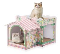 Lineshading 2 Story Cardboard Cat House with Scratcher Pad, Multi Level Durable Cat Scratcher House for Small Kitten Bunny Rabbit Animals Christmas Birthday Gift(17x12x10,Florist)