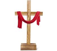 Lineshading 21 Inch Easter Large Wood Cross Unfinished Standing Decor He Is Risen Outdoor Decorative Jesus Christ Catholic Crafted Wall Cross for Home Wedding Communion Church Decor