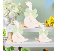 Lineshading 3 Pcs Silly Goose Birthday Party Decoration Sage Green Bow Wooden Silly Goose Baby Shower Decor Funny Table Centerpiece Gift for Party Favor Desk Tiered Tray, 5.9/4.7/3.9 Inch