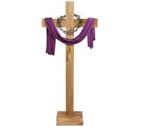 Lineshading 36 Inch Extra Large Wood Cross Unfinished Standing Nativity Cross Decor He Is Risen Outdoor Jesus Christ Catholic Crafted Wall for Cemetery Home Wedding Communion Church