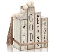 Lineshading 4 Pcs Decorative Books for Home Decor Rustic Wooden Book Stack for Table with God All Things are Possible Decor Books for Living Room Home Office Shelf Farmhouse Stacked Decoration
