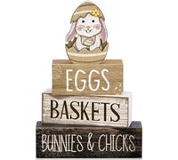 Lineshading 4 Pcs Easter Table Decoration Wooden Rabbit Tiered Tray Decor Rustic Easter Egg Egg Block Sign Gifts Cute Bunny Centerpiece Farmhouse Holy Week Party Decoration for Home Kitchen