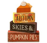 Lineshading 4 Pcs Fall Coffee Table Decor Fall Decoration for Home Wooden Stacked Block with Pumpkin Pie Topper Rustic Thanksgiving Tiered Tray Decor for Harvest Party Home Kitchen Coffee Bar