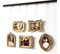 Lineshading 5 Pcs Picture Gold Vintage Frame Gallery Wall Hanging Set, Adjustable Wall Collage Displays Resin Photo Frame Baroque Victorian, Two 4x6 and Three 5x7, Included Installation Accessories