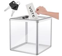 Lineshading Acrylic Donation Raffle Box with Slot & Lock, Large Clear Ballot Offering Suggestion Ticket Holder for Fundraising Drawing Storage Container Tip Jar Voting Charity(10 x 10 x 10 In,Clear)