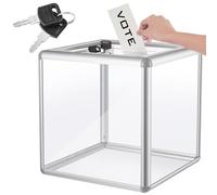 Lineshading Acrylic Donation Raffle Box with Slot & Lock, Large Clear Ballot Offering Suggestion Ticket Holder for Fundraising Drawing Storage Container Tip Jar Voting Charity(12 x 12 x 12 In,Clear)