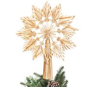 Lineshading Christmas Straw Star Snowflake Tree Topper Straw Ornaments 10 x 12 Inch Swedish Style Nordic Tree Topper for Christmas Tree Office Home Indoor Desktop Adults Decoration(Retro)