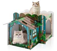 Lineshading Multi Level Cardboard Cat House with 3 Scratchers Forest Theme Large Sturdy Cat Villa 17"x12"x10" Cute Pet Condo Beds Toys Hideout for Bunny Small Animals Birthday Forest Theme Party