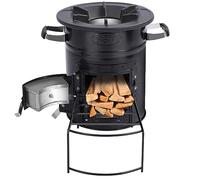 Lineslife Rocket Stove Wood Burning Portable for Backpacking, Charcoal Camping Stove with Handle and Carrying Case for Outdoor, Cooking, Grilling, Survival, Black Two Doors with 10.2 inches Cooking