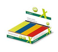 Linex 400037820 School Pencil Display Box Sechskantiger Pencils HB with Break-Resistant Lead and Lacquered End in 4 Colours - Red, Yellow, Blue and Lime Green Display 144 Pieces, Assorted by Colour