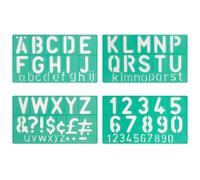 Linex 50mm Letter & Number Stencil Set - Pack of 4 Large Alphabet Templates with Upper & Lower Case, Numbers & Symbols, Transparent Green Plastic