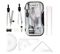 Linex Maths Geometry Set, 10-Piece Exam Kit with Transparent Case, Black, Includes Self-Centring Compasses, Protractor, Ruler, Set Squares & Eraser