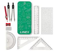 Linex Maths Set for Students, Geometry Set in a Tin, 10 Pieces, Compass, Protractor