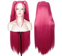 Linfairy Anime Cosplay Long Straight Pink Wig Halloween Costume Party Cosplay Wig for Women (Pink, Adult)