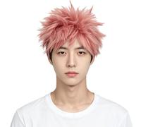 Linfairy Anime Cosplay Short Pink Black Wig Halloween Cosplay Party Wig for Men
